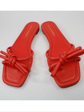 LOEFFLER RANDALL Hadley Bow Flat SANDALS Size 10.5 Red Leather Square Toe NEW
